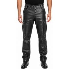 Men Military Style Cargo Leather Pant