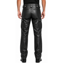 Men Military Style Cargo Leather Pant