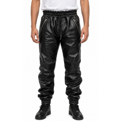 Men's Black Real Soft Genuine Leather Trousers Sweat Track Jogging Pant