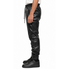 Men's Black Real Soft Genuine Leather Trousers Sweat Track Jogging Pant