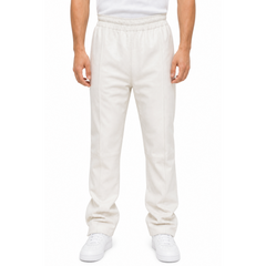White Leather Jogging Pant With Blue Stripes