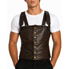Mens Rapper Style Strap Lambskin Leather Vest