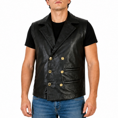 Mens Motorcycle Biker Button Down Leather Vest
