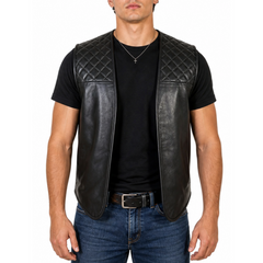 Mens Motorcycle Biker Quilted Leather Vest