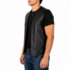 Mens Motorcycle Biker Quilted Leather Vest