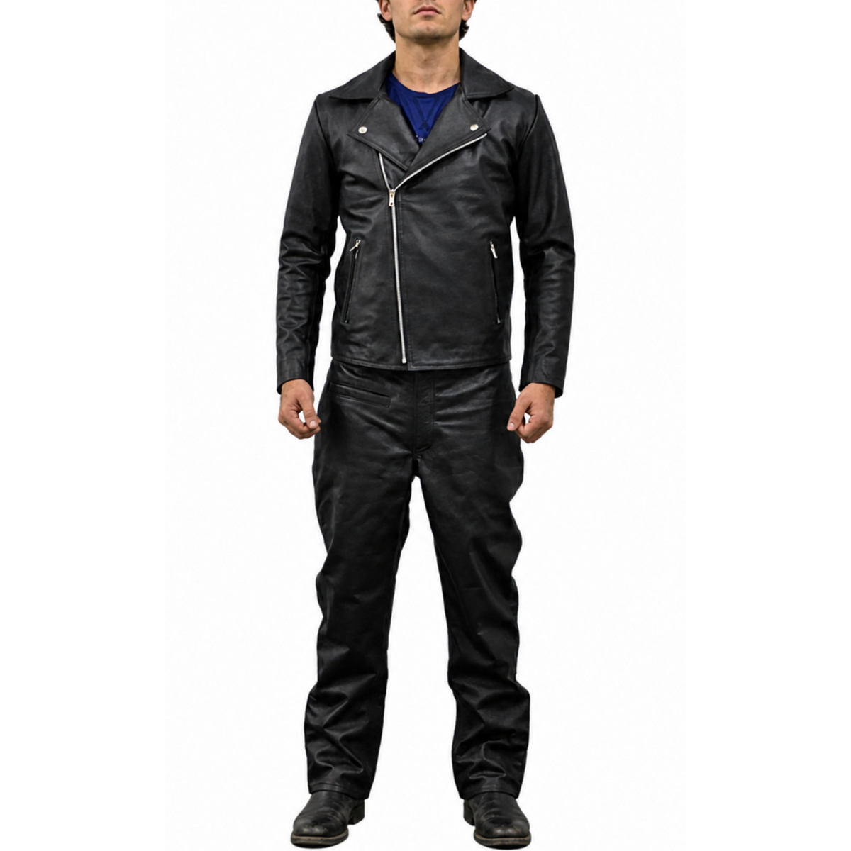 Mad Max 2 The Road Warrior Mel Gibson Black Leather Jacket And Pant Complete Suit Costume