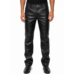 5 Pocket Jeans Style Black Genuine Sheepskin Leather Pant Mens