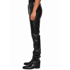 5 Pocket Jeans Style Black Genuine Sheepskin Leather Pant Mens