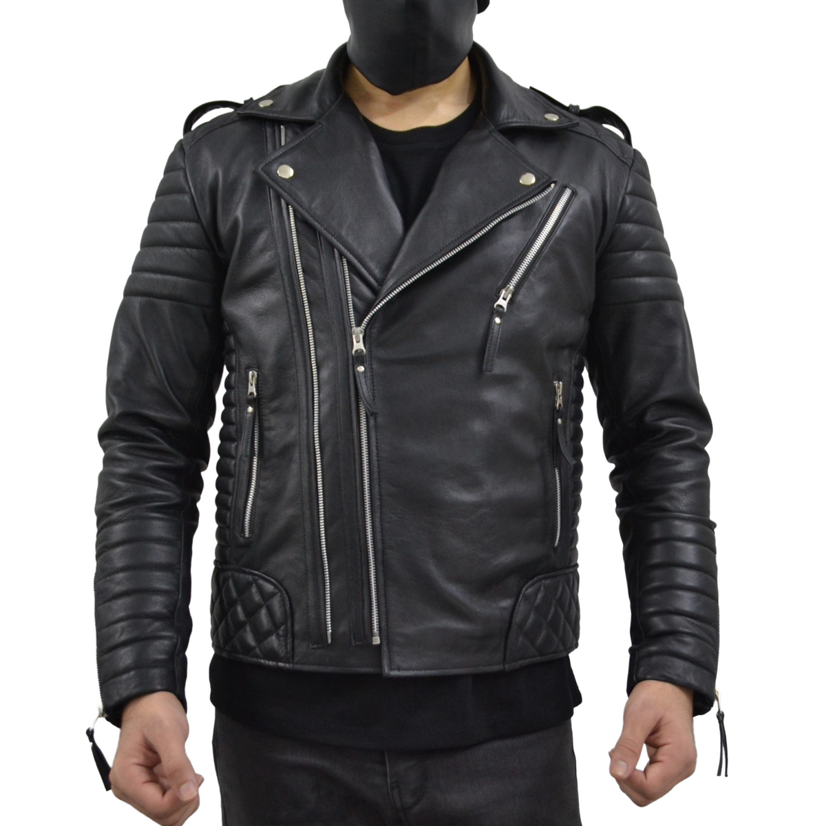 Men's Brando Black Motorcycle Quilted Padded Genuine Leather Biker Jacket