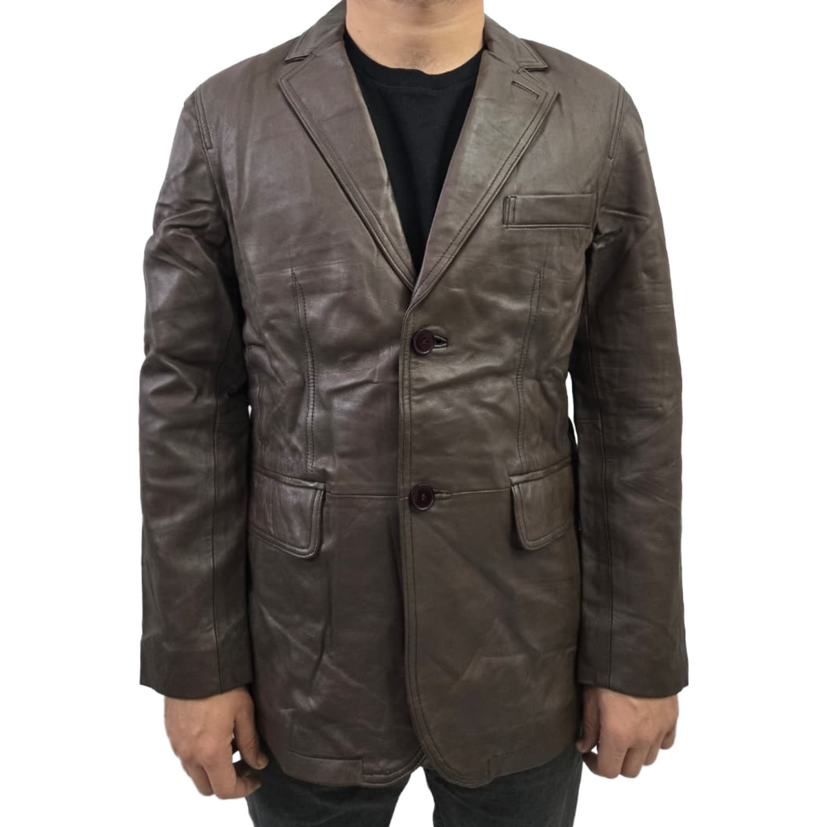 Men's Brown 2 Button Casual Formal Genuine Lambskin Leather Blazer
