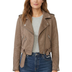 Women's Distressed Motorcycle Genuine Suede Leather Cafe Racer Biker Jacket