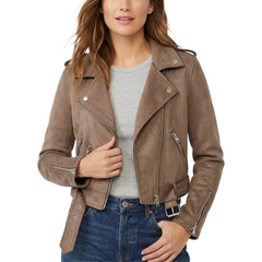 Women's Distressed Motorcycle Genuine Suede Leather Cafe Racer Biker Jacket