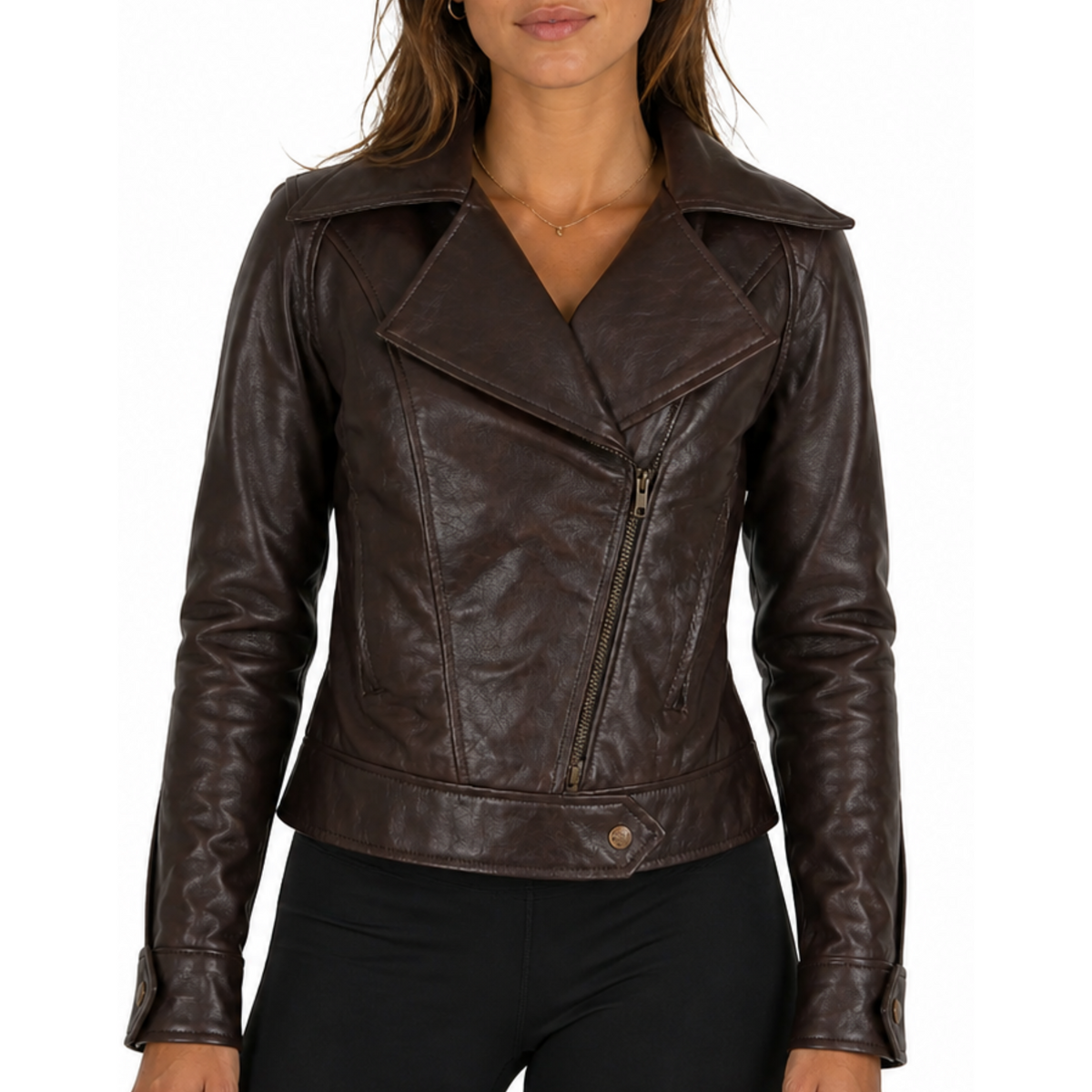Women Brown Designer Biker Motorcycle Leather Jacket
