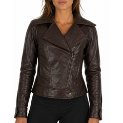 Women Brown Designer Biker Motorcycle Leather Jacket