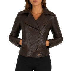 Women Brown Designer Biker Motorcycle Leather Jacket
