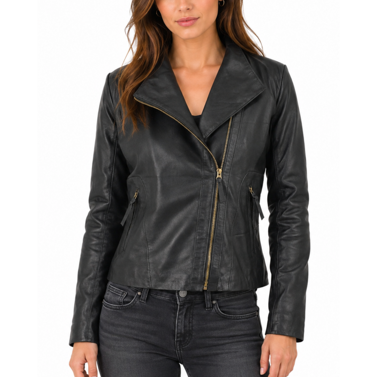 Ladies Black Real Lambskin Leather Fashion Jacket For Women