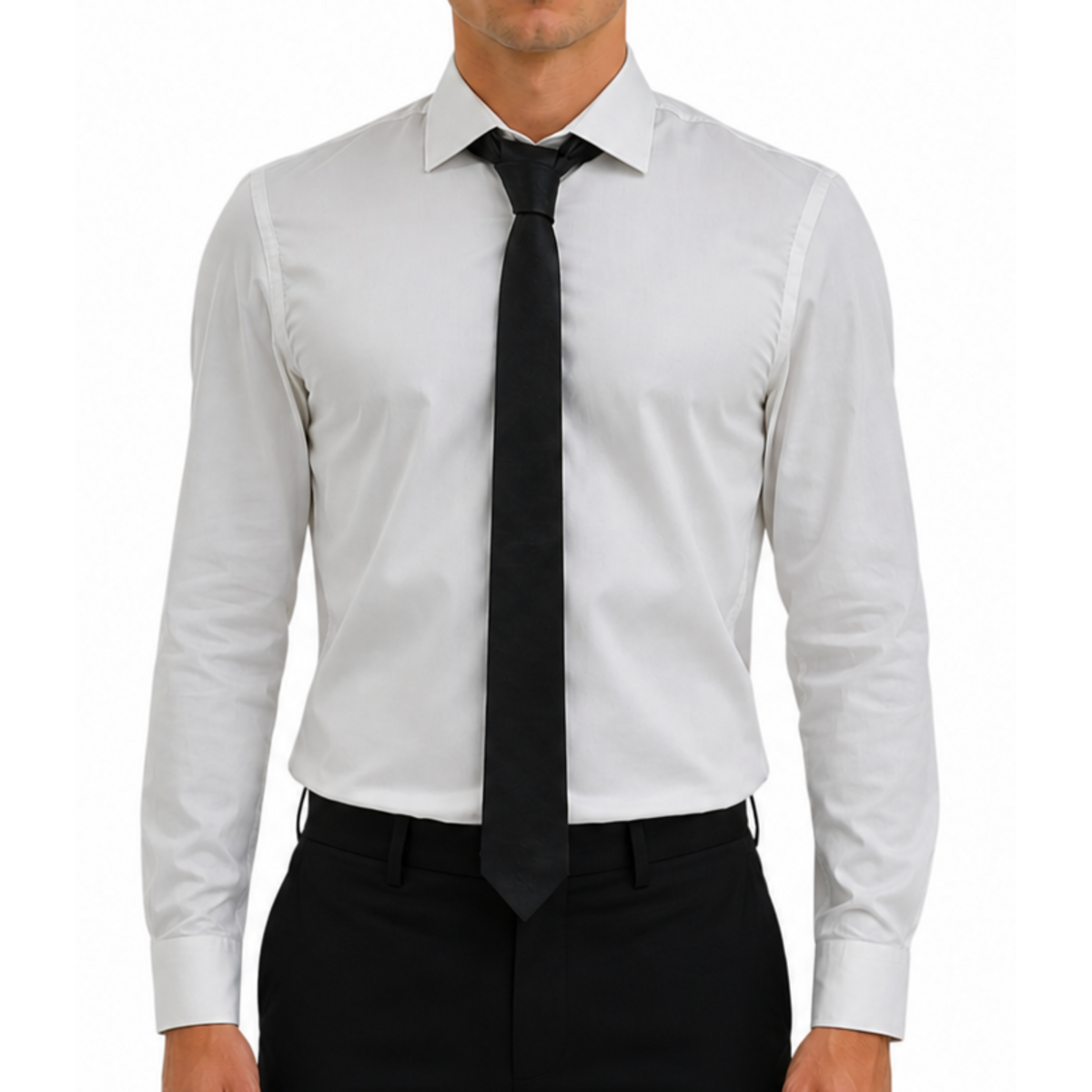 Black Genuine Lamb Leather Necktie Tie