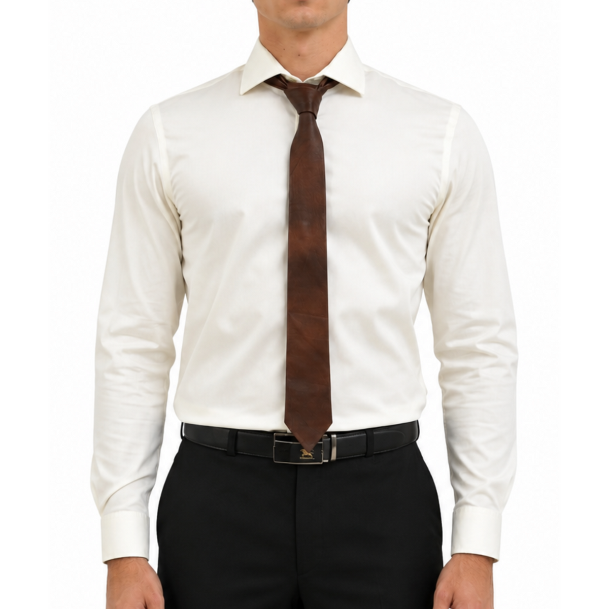 Antique Brown Genuine Leather Necktie Tie
