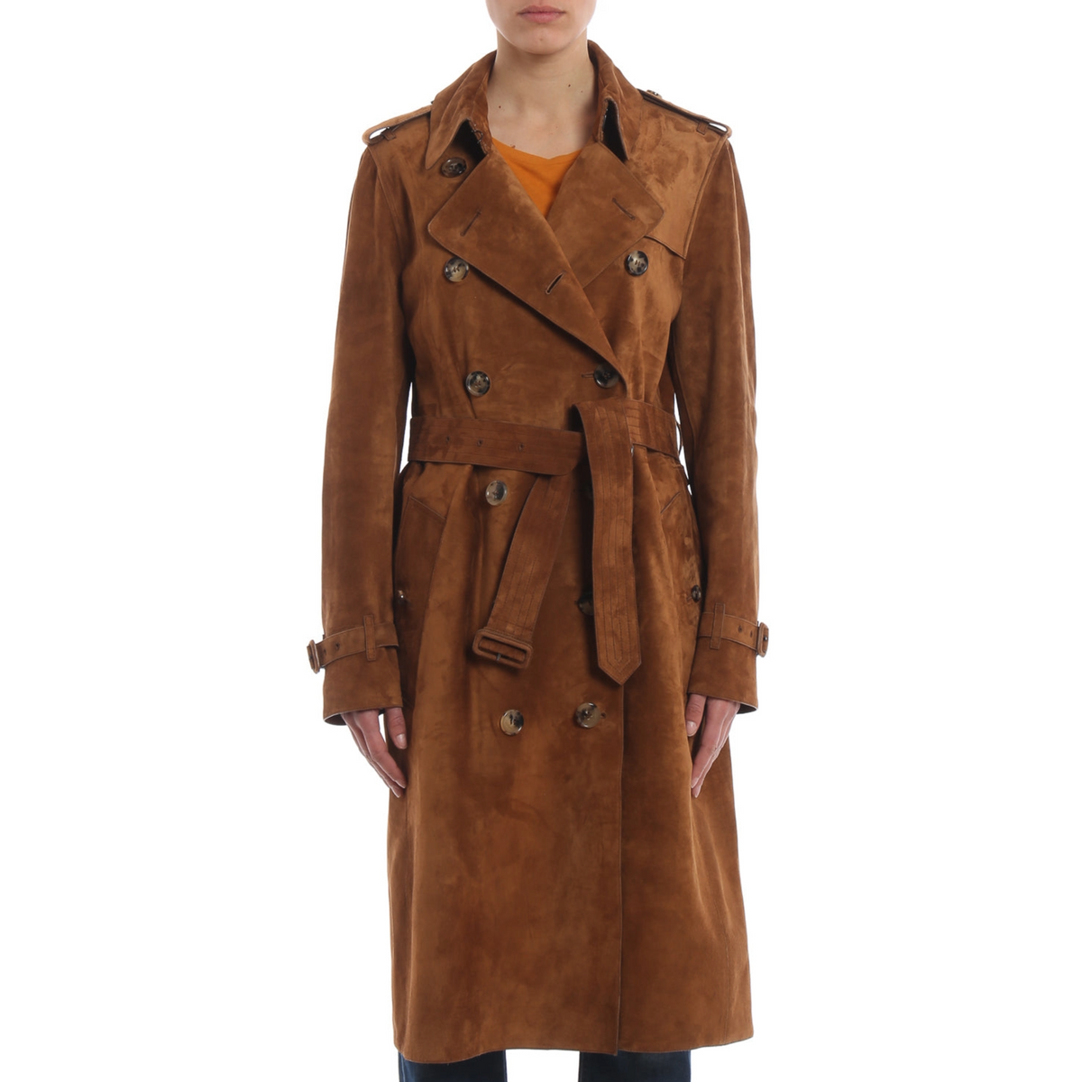 Women's Double-Breasted Suede Leather Brown Haddington Trench Coat