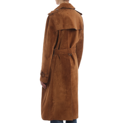 Women's Double-Breasted Suede Leather Brown Haddington Trench Coat