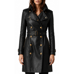 Women's Fashion Genuine Trench Leather Coat