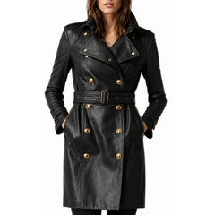 Women's Fashion Genuine Trench Leather Coat