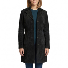 Women's Suede Leather Trench - Ladies Mid-Length Suede Coats
