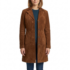 Women's Suede Leather Trench - Ladies Mid-Length Suede Coats