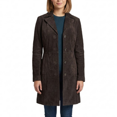 Women's Suede Leather Trench - Ladies Mid-Length Suede Coats