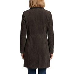Women's Suede Leather Trench - Ladies Mid-Length Suede Coats