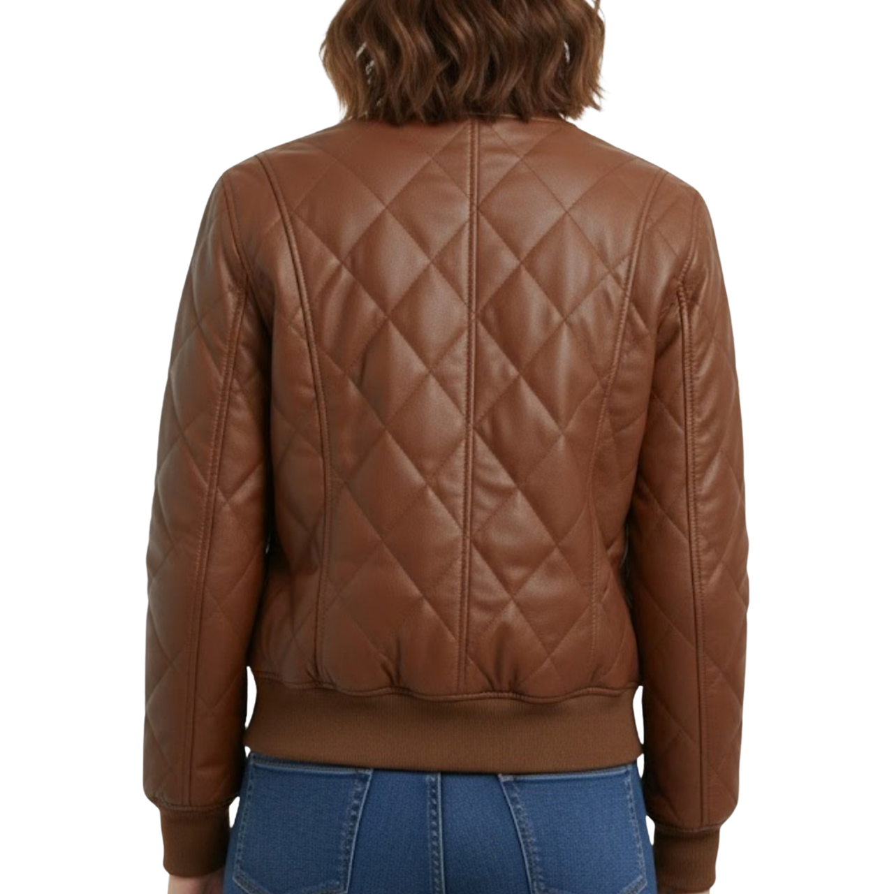 Women’s Brown Puffer Leather Quilted Bomber Winter Outerwear Jacket