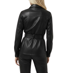Women's Black Real Leaher Shirt Style Coat Jacket