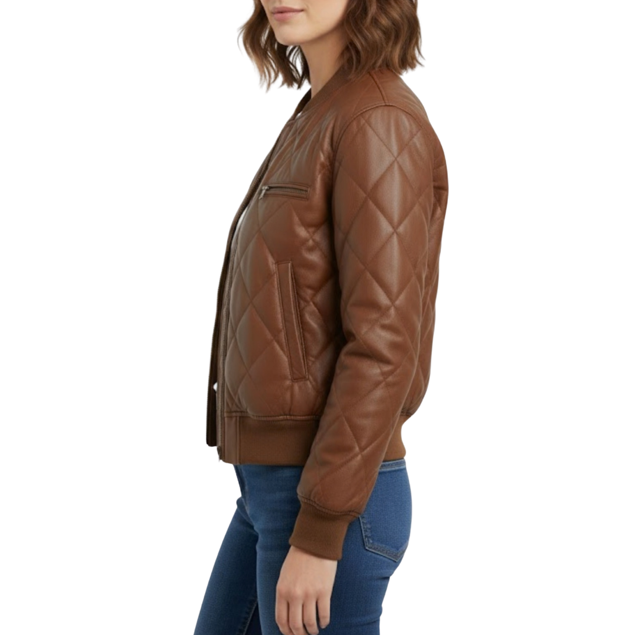 Women’s Brown Puffer Leather Quilted Bomber Winter Outerwear Jacket