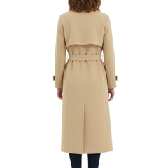 Women’s Beige Premium Wool Double-Breasted Long Trench Coat
