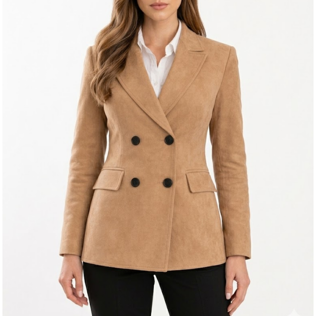 Leather Blazer for Women - Double-Breasted Suede Jacket - Stylish Elegant Outerwear