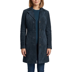Women's Suede Leather Trench - Ladies Mid-Length Suede Coats