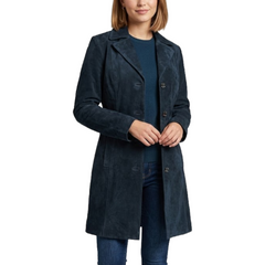 Women's Suede Leather Trench - Ladies Mid-Length Suede Coats
