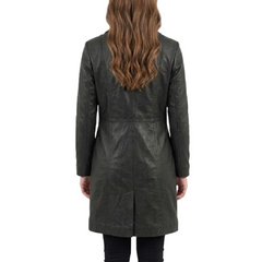 Women's Real Sheepskin Leather Black Coat - Black Mid-Length Trench