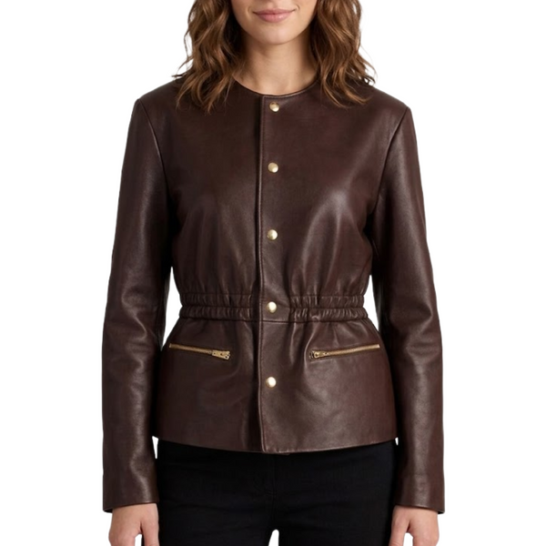 Dark Brown Genuine Sheepskin Leather Jacket Women - Elegant Waist