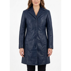 Women's Real Sheepskin Leather Black Coat - Black Mid-Length Trench