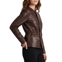 Dark Brown Genuine Sheepskin Leather Jacket Women - Elegant Waist Fit Style