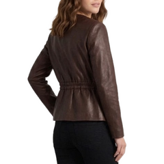 Dark Brown Genuine Sheepskin Leather Jacket Women - Elegant Waist Fit Style