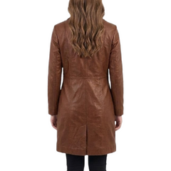Women's Real Sheepskin Leather Black Coat - Black Mid-Length Trench
