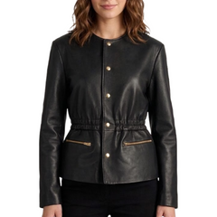 Dark Brown Genuine Sheepskin Leather Jacket Women - Elegant Waist Fit Style