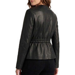 Dark Brown Genuine Sheepskin Leather Jacket Women - Elegant Waist Fit Style