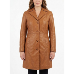 Women's Real Sheepskin Leather Black Coat - Black Mid-Length Trench