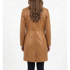 Women's Real Sheepskin Leather Black Coat - Black Mid-Length Trench