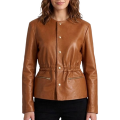 Dark Brown Genuine Sheepskin Leather Jacket Women - Elegant Waist Fit Style