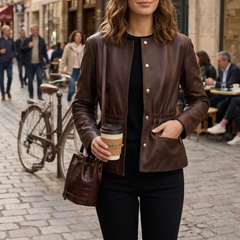 Dark Brown Genuine Sheepskin Leather Jacket Women - Elegant Waist Fit Style