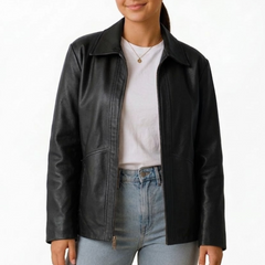 Women's Blue Wax Vintage Leather Jacket - New Fashion Style Outerwear